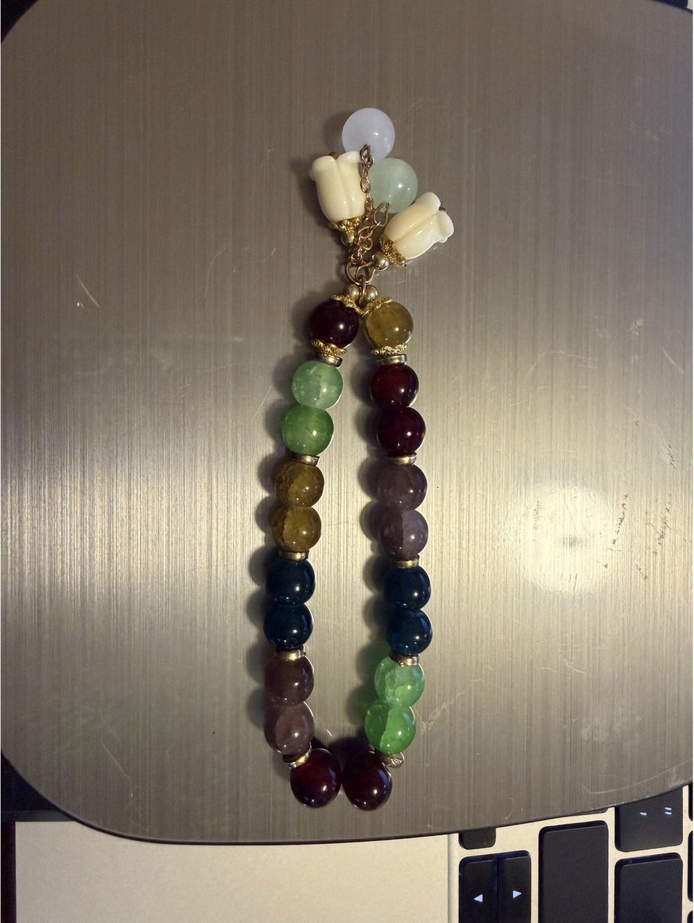 BRACELET Colorful Beaded Charm Bracelet with Floral Accents 7"